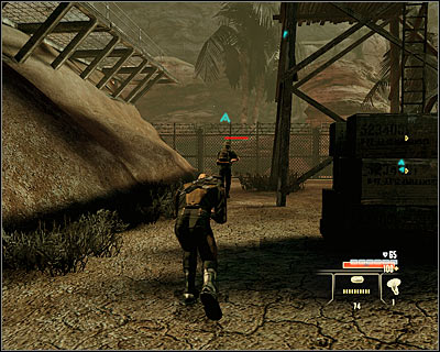 You have to head to the sniper tower (M2, 9), which will require different tactics depending on whether you activated the alarm or not - Walkthrough - Saudi Arabia - Bug Al-Samad Airfield - Walkthrough - Saudi Arabia - Alpha Protocol: The Espionage RPG - Game Guide and Walkthrough