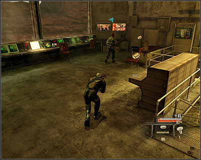 In order to plant the bug, you have to get to the top of the tower and that means having to use the stairs (M2, 26) - Walkthrough - Saudi Arabia - Bug Al-Samad Airfield - Walkthrough - Saudi Arabia - Alpha Protocol: The Espionage RPG - Game Guide and Walkthrough
