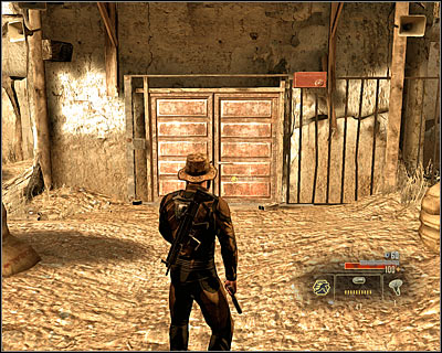 The best way to get down is using the line found outside, especially that it will allow you to knock out one of the guards - Walkthrough - Saudi Arabia - Investigate Jizan Weapon Stockpile - Walkthrough - Saudi Arabia - Alpha Protocol: The Espionage RPG - Game Guide and Walkthrough