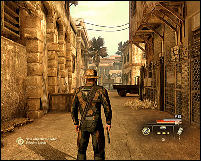 Option B - avoiding the first group of enemies: in case you don't want to fight the guards, you can choose the Aggressive or Direct options - Walkthrough - Saudi Arabia - Intercept Nasri the Arms Dealer - Walkthrough - Saudi Arabia - Alpha Protocol: The Espionage RPG - Game Guide and Walkthrough