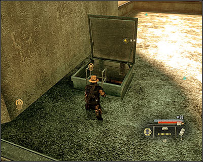 In this mission, you can get into the marked building in only three ways (M5, 3) - by using the main entrance, the secured side entrance or go up the ladder to the roof and reach a well-known hatch - Walkthrough - Saudi Arabia - Intercept Shaheed and Recover Missiles - Walkthrough - Saudi Arabia - Alpha Protocol: The Espionage RPG - Game Guide and Walkthrough