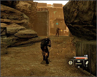 If you want to quickly get to the target, you shouldn't go into the left warehouse, but approach the main gate leading to the camp (M5, 17) - Walkthrough - Saudi Arabia - Intercept Shaheed and Recover Missiles - Walkthrough - Saudi Arabia - Alpha Protocol: The Espionage RPG - Game Guide and Walkthrough