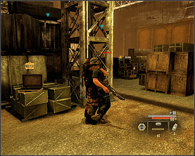 In order to leave the warehouse, you have to reach the door localized in one of the southern corners (M5, 22) and hack the security - Walkthrough - Saudi Arabia - Intercept Shaheed and Recover Missiles - Walkthrough - Saudi Arabia - Alpha Protocol: The Espionage RPG - Game Guide and Walkthrough
