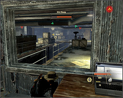 The better option is to hack into the computer in the upper left corner of the room (M15, 33), which will reprogram the two nearby turrets - Walkthrough - Taipei - Assault Triad Headquarters in Slums - Walkthrough - Taipei - Alpha Protocol: The Espionage RPG - Game Guide and Walkthrough