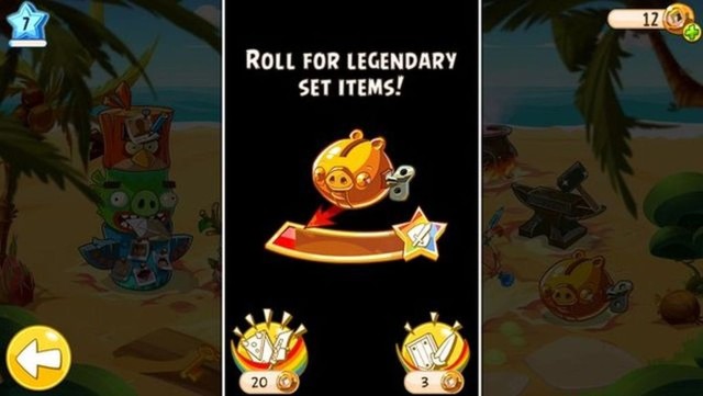 The bottom left corner shows the expensive roll, whereas the bottom right corner shows the cheap roll. Below the big theres the Rainbow Bar. - Golden Pig Machine - Angry Birds Epic - Game Guide and Walkthrough