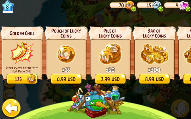 The in-game currency goes as follows : Lucky Coins, Snoutlings, Friendship Essences. - In-game currency - Angry Birds Epic - Game Guide and Walkthrough