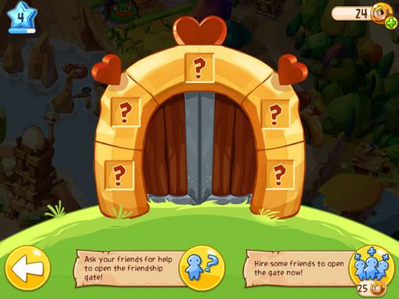One of the gates. The bottom of the screen has 2 icons - one allows you to ask your friends for help, the other can be used to buy your entry. - Friendship Gate - Angry Birds Epic - Game Guide and Walkthrough