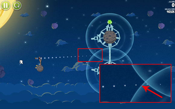 This level requires a little bit more precision - aim BipBapBop a little below the point where the gravities of the two planets meet - Level 1-10 - Pig Bang - Angry Birds Space - Game Guide and Walkthrough