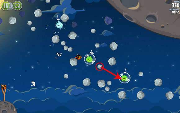 It should fly just under the second pig and hit it too - Level 1-15 - Pig Bang - Angry Birds Space - Game Guide and Walkthrough