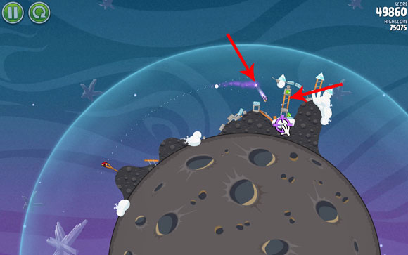 You can launch the last bird on an almost identical path - you need to collapse the last structure - Level 2-14 - Cold Cuts - Angry Birds Space - Game Guide and Walkthrough