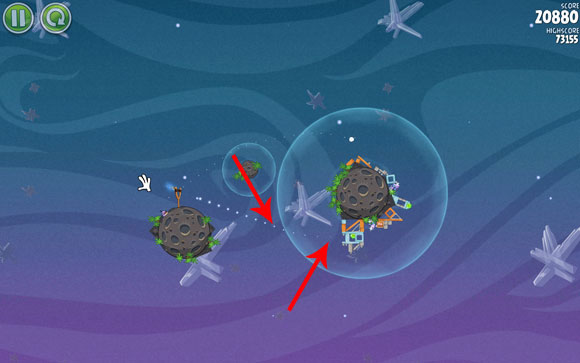 Launch the second bird the other way - Level 2-25 - Cold Cuts - Angry Birds Space - Game Guide and Walkthrough