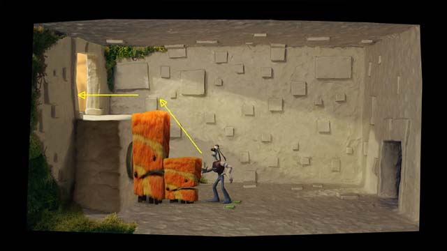 As Tommy go left, push the orange creature next to the bigger one - New places behind the door in the blue corridor - Second tower - Armikrog - Game Guide and Walkthrough