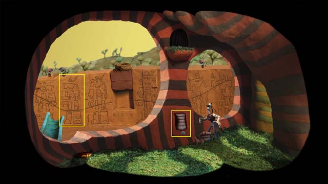 The pattern is on the sandy wall (the one which isnt crossed out) - Oval room - Third tower - Armikrog - Game Guide and Walkthrough