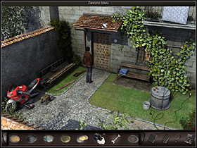 She uses it to reach the garden and takes a look at the bike (close up) - Azarra, Spain, April 18, 2008 - Antique store - April 18, 2008 - Art of Murder: Hunt For The Puppeteer - Game Guide and Walkthrough