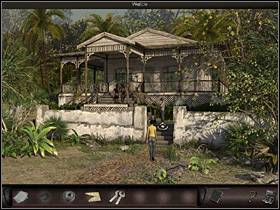 The main road through the village leads to the shamans house (cursor at the end of the street) - Montoute Mansion, Cuba, April 21, 2008 - Village; shamans house - April 21, 2008 - Art of Murder: Hunt For The Puppeteer - Game Guide and Walkthrough