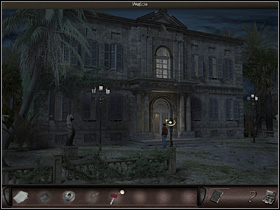 Reluctantly - but without any other choice - Nicole heads to the entrance (closeup) to Carnots mansion - Marseilles, France, April 22, 2008 - Louis Carnots mansion - April 22, 2008 - Art of Murder: Hunt For The Puppeteer - Game Guide and Walkthrough