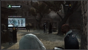 Go the center of the village to do your first eavesdropping mission - MB02 - Masyaf - Memory Block 02 - Assassins Creed (PC) - Game Guide and Walkthrough