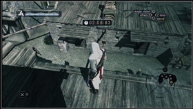 Stand on the edge of the roof and jump onto footbridge. Get the next row of flags. - MB03 - Garnier de Naplouse of Acre - Memory Block 03 - Assassins Creed (PC) - Game Guide and Walkthrough