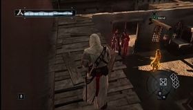 Then climb down and slowly move close to him. - Jubair al Hakim of Damascus - Memory Block 05 - Assassins Creed (XBOX360) - Game Guide and Walkthrough
