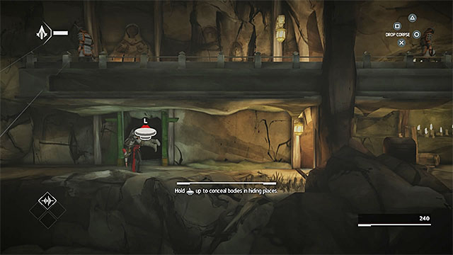 Body of the first killed enemy should be hidden in the hiding place - The Escape - walkthrough for sequence 1 - Walkthrough - Assassins Creed Chronicles: China - Game Guide and Walkthrough