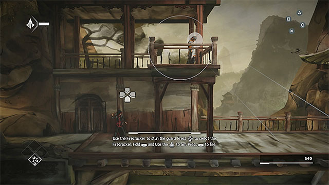 You must aim the enemy so that the Firecrackers serve their purpose - The Escape - walkthrough for sequence 1 - Walkthrough - Assassins Creed Chronicles: China - Game Guide and Walkthrough
