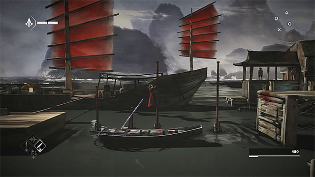 Boat with a rope that can be cut - The Port - walkthrough for sequence 3 - Walkthrough - Assassins Creed Chronicles: China - Game Guide and Walkthrough