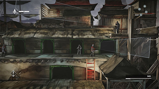 Hide near first curtain and wait until you can safely move to closest hideout - The Port - walkthrough for sequence 3 - Walkthrough - Assassins Creed Chronicles: China - Game Guide and Walkthrough