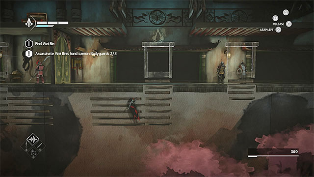 Use hideouts and interactive edges on the outside walls to avoid enemies - The Snake - walkthrough for sequence 7 - Walkthrough - Assassins Creed Chronicles: China - Game Guide and Walkthrough