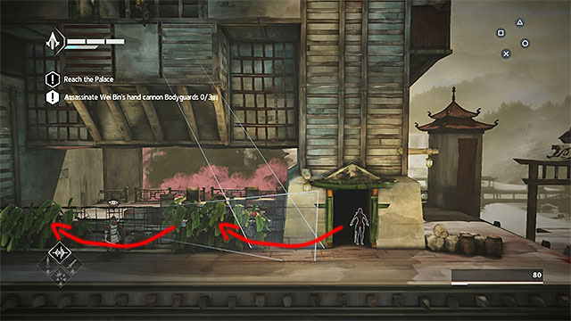 In this location you must avoid being detected by two enemies - by a guard below and his friend on the upper ledge - The Snake - walkthrough for sequence 7 - Walkthrough - Assassins Creed Chronicles: China - Game Guide and Walkthrough