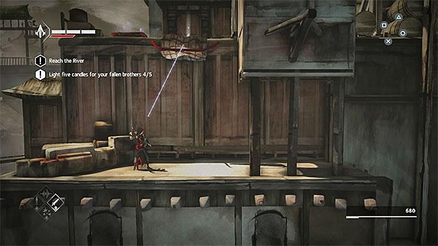 Unwrapping the ladder will allow you to reach the last candle and chest - The Search - walkthrough for sequence 6 - Walkthrough - Assassins Creed Chronicles: China - Game Guide and Walkthrough
