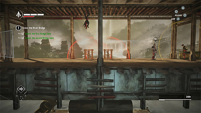 You can sneak up under or above dog cages - Hunted - walkthrough for sequence 8 - Walkthrough - Assassins Creed Chronicles: China - Game Guide and Walkthrough