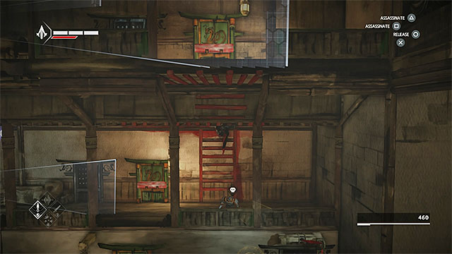 Edges on the right will allow you to reach highest level of the building - Hunted - walkthrough for sequence 8 - Walkthrough - Assassins Creed Chronicles: China - Game Guide and Walkthrough
