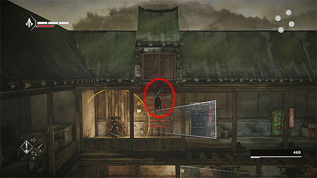 When you reach the upper floor, wait for first guard to move left and unlock the closest hideout - Hunted - walkthrough for sequence 8 - Walkthrough - Assassins Creed Chronicles: China - Game Guide and Walkthrough