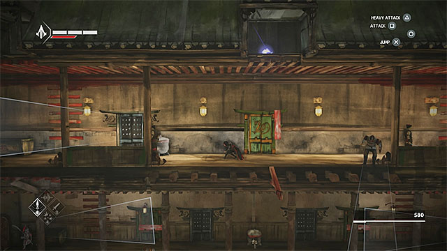 Carefully get close to enemy with heightened senses - Hunted - walkthrough for sequence 8 - Walkthrough - Assassins Creed Chronicles: China - Game Guide and Walkthrough