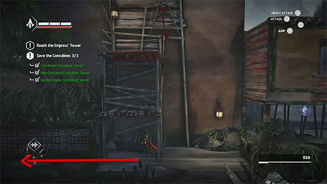 Go right and bypass new enemy by hiding behind a column (important - it will turn right after some time - Old Friend - walkthrough for sequence 9 - Walkthrough - Assassins Creed Chronicles: China - Game Guide and Walkthrough