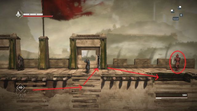 When it is safe outside, walk up and turn left - The Betrayal - walkthrough for sequence 11 - Walkthrough - Assassins Creed Chronicles: China - Game Guide and Walkthrough