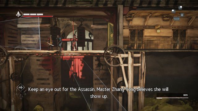 Walk on the beams under the bridge. When guards are talking, you can safely go up - The Betrayal - walkthrough for sequence 11 - Walkthrough - Assassins Creed Chronicles: China - Game Guide and Walkthrough