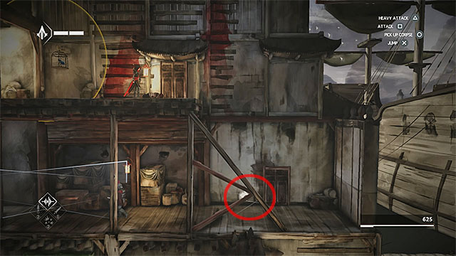 Secret is located below the ledge with second informant - Shards in sequence 3 - The Port - Animus shards - Assassins Creed Chronicles: China - Game Guide and Walkthrough