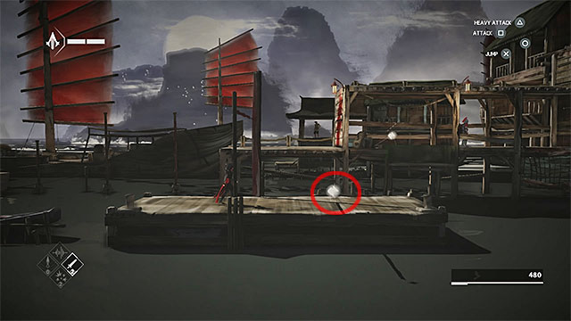 You can reach the ledge with secret after you cut off the rope that was holding the boat - Shards in sequence 3 - The Port - Animus shards - Assassins Creed Chronicles: China - Game Guide and Walkthrough