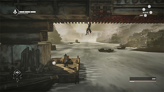 Shard is hidden on a small ledge under the bridge - Shards in sequence 8 - Hunted - Animus shards - Assassins Creed Chronicles: China - Game Guide and Walkthrough