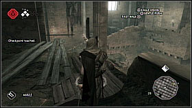 To get to the second mechanism you have to use a coffin with a skeleton that is hung on a rope and then use beams - Main Plot - Sequence 4 - Part 1 - Main Plot - Assassins Creed II - Game Guide and Walkthrough