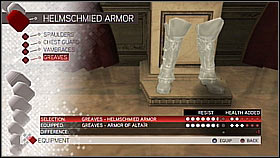 Helmschmied Greaves - Armor collection - Economics, equipment and combat - Assassins Creed II - Game Guide and Walkthrough
