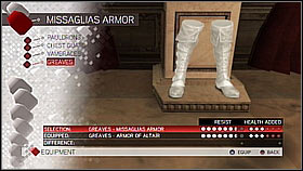 Missaglias Greaves - Armor collection - Economics, equipment and combat - Assassins Creed II - Game Guide and Walkthrough