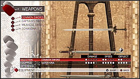 Common Sword - Weapon collection - Economics, equipment and combat - Assassins Creed II - Game Guide and Walkthrough