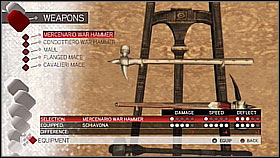Mercenario War Hammer - Weapon collection - Economics, equipment and combat - Assassins Creed II - Game Guide and Walkthrough