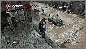 The second objective is to the south of the cathedral - he is walking near the shore - Side Quests - Assassinations - Part 3 - Side Quests - Assassins Creed II - Game Guide and Walkthrough