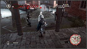 Go to the second target that is under the roof near the hay [1] Now you will see that it was a trap - hunters will jump from the roof - Side Quests - Assassinations - Part 5 - Side Quests - Assassins Creed II - Game Guide and Walkthrough