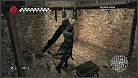 Use the stairs and grab the edge located above to jump down on the guard - San Gimignano - Torre Grossas Secret - Dungeons - Assassins Creed II - Game Guide and Walkthrough