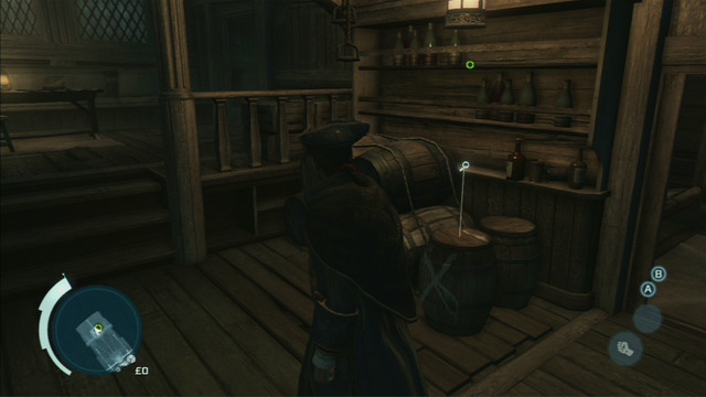 At the marked spot you will need to use Eagle Vision and examine the shining barrel on the right - Sequence 1 - Journey to the New World - Walkthrough - Assassins Creed III - Game Guide and Walkthrough