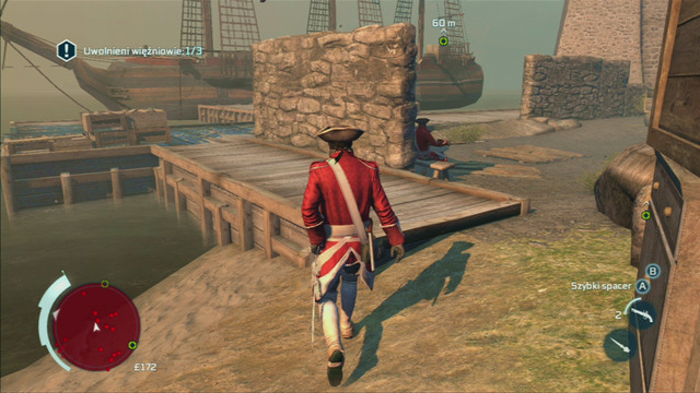 Right after opening the first stocks, you need to quickly run to the end of the stone wall of the left - Sequence 2 - Infiltrating Southgate - Walkthrough - Assassins Creed III - Game Guide and Walkthrough